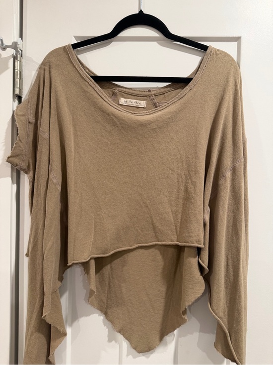 Free People Tops - Free People Taupe Cropped Asymmetrical Long Sleeve Top
